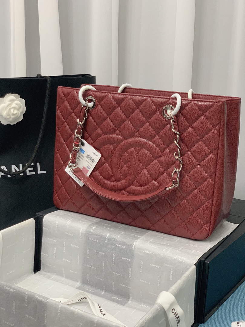 Chanel A50995 Matelasse GST Chain Tote bag caviar Calfskin leather Wine Red Silver - Default Title - View 1
