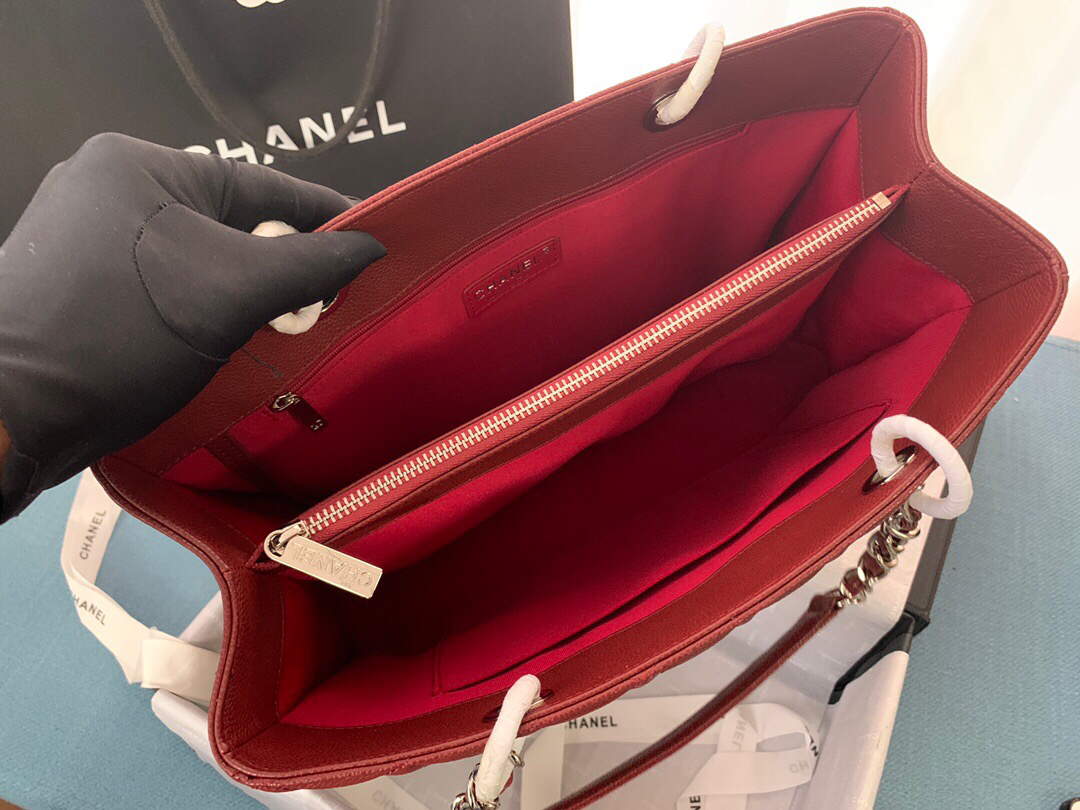 Chanel A50995 Matelasse GST Chain Tote bag caviar Calfskin leather Wine Red Silver