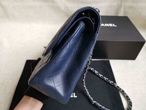 Chanel A58600 Large Classic Handbag Grained shiny Calfskin Navy Blue Sliver - Default Title - View 6