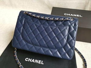 Chanel A58600 Large Classic Handbag Grained shiny Calfskin Navy Blue Sliver - Default Title - View 7