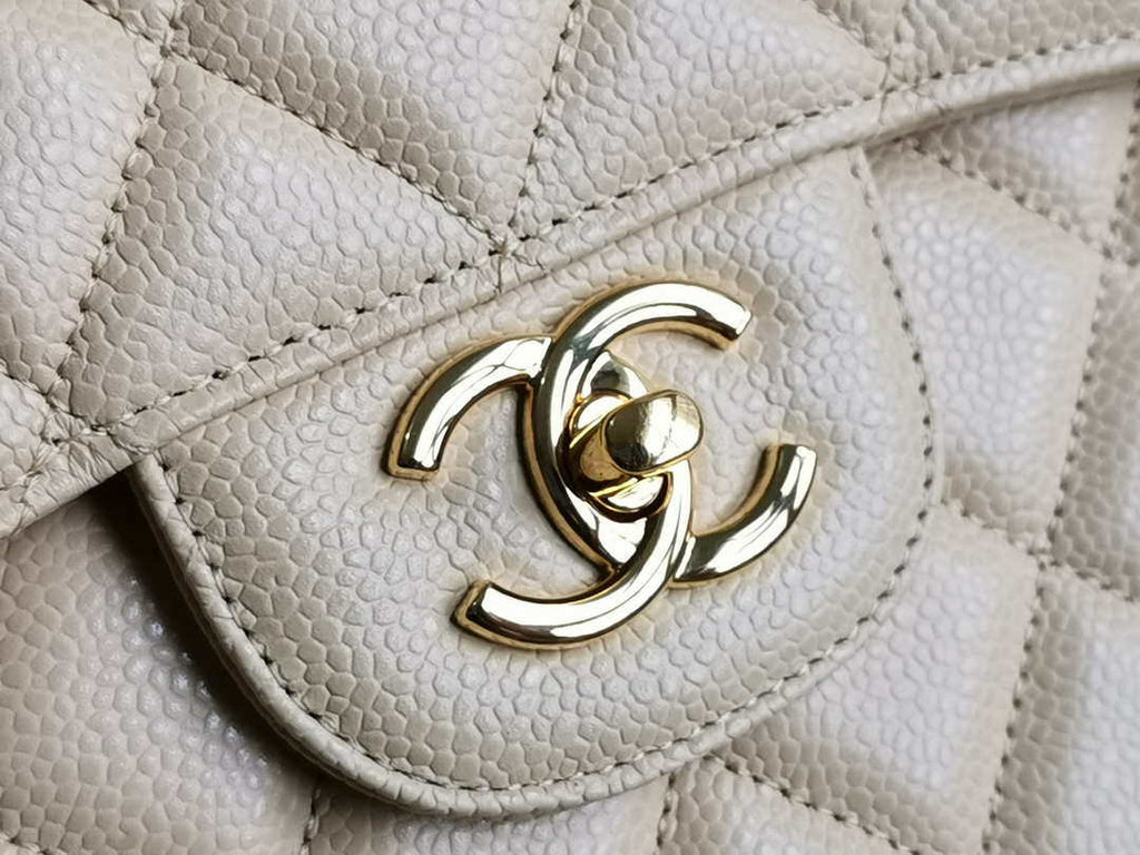 Chanel A58600 Large Classic Handbag Grained shiny Calfskin Apricot Gold