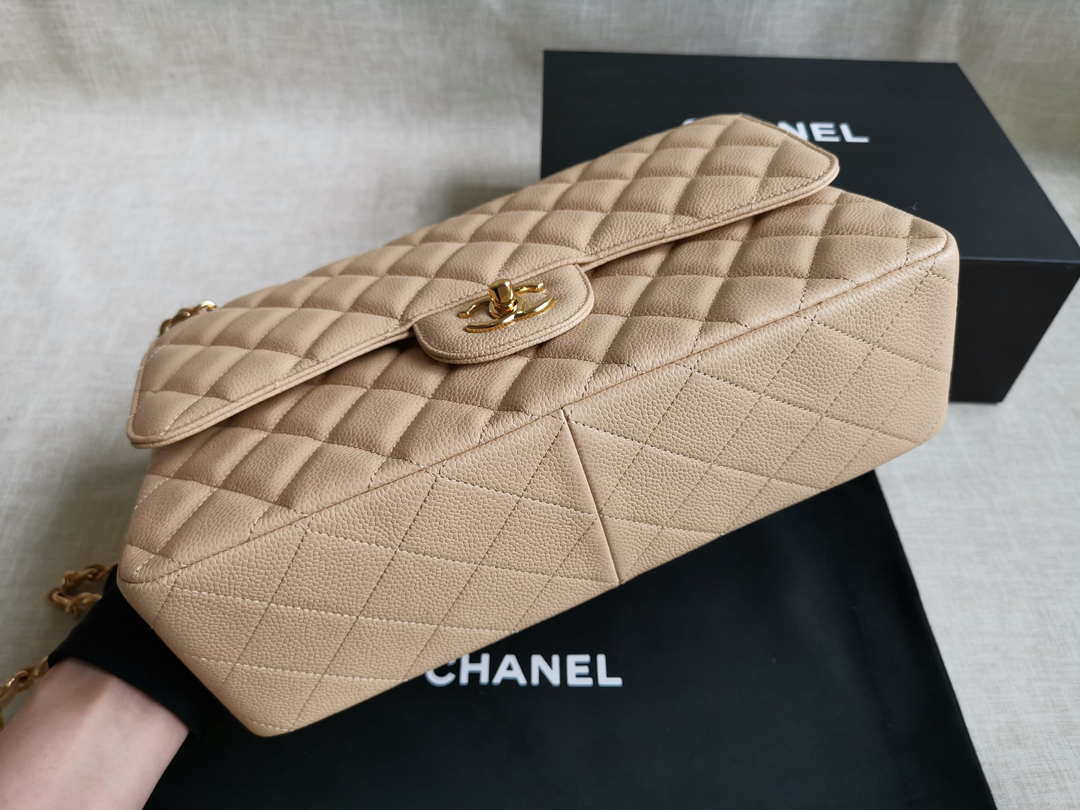 Chanel A58600 Large Classic Handbag Grained shiny Calfskin Apricot Gold - Default Title - View 4