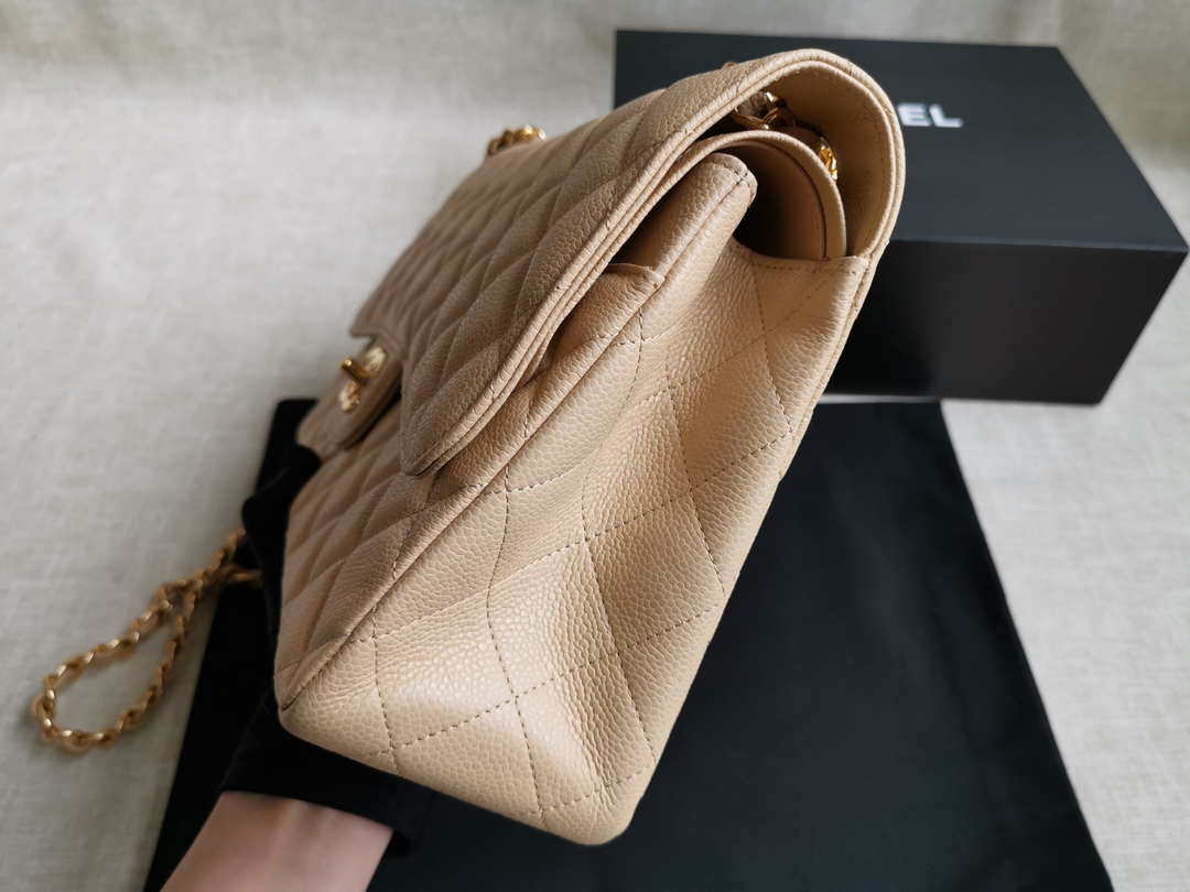 Chanel A58600 Large Classic Handbag Grained shiny Calfskin Apricot Gold