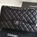Chanel A58600 Large Classic Handbag Grained shiny Calfskin Black Sliver - Default Title - View 1