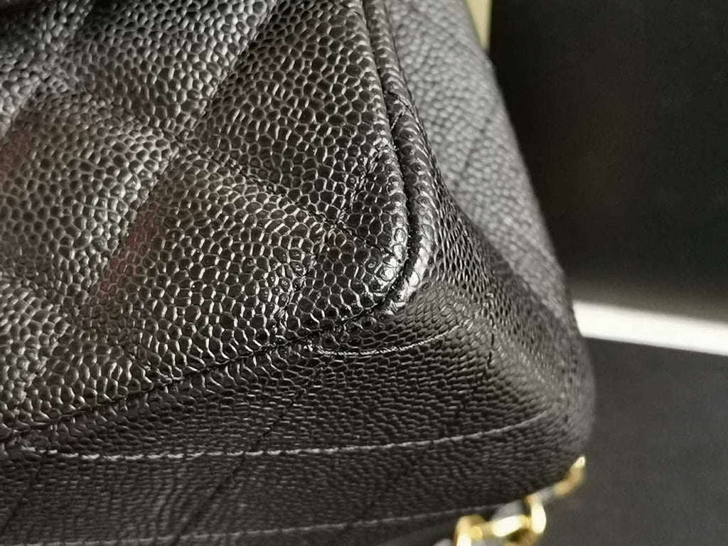 Chanel A58600 Large Classic Handbag Grained shiny Calfskin Black Sliver