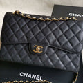 Chanel A58600 Large Flap Handbag Classic bag Grained shiny Calfskin gold Black - Default Title - View 1