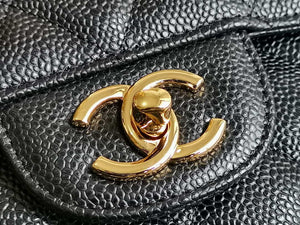 Chanel A58600 Large Flap Handbag Classic bag Grained shiny Calfskin gold Black - Default Title - View 3