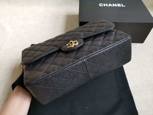 Chanel A58600 Large Flap Handbag Classic bag Grained shiny Calfskin gold Black - Default Title - View 6