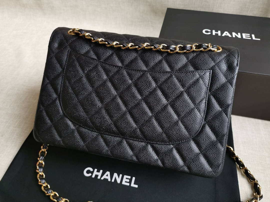 Chanel A58600 Large Flap Handbag Classic bag Grained shiny Calfskin gold Black - Default Title - View 2