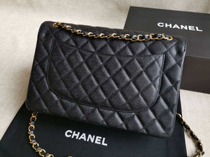 Chanel A58600 Large Flap Handbag Classic bag Grained shiny Calfskin gold Black - Default Title - View 2