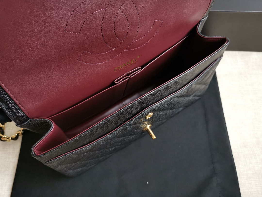 Chanel A58600 Large Flap Handbag Classic bag Grained shiny Calfskin gold Black - Default Title - View 9