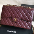 Chanel A58600 Large Classic Handbag Grained shiny Calfskin Wine Red Gold - Default Title - View 1