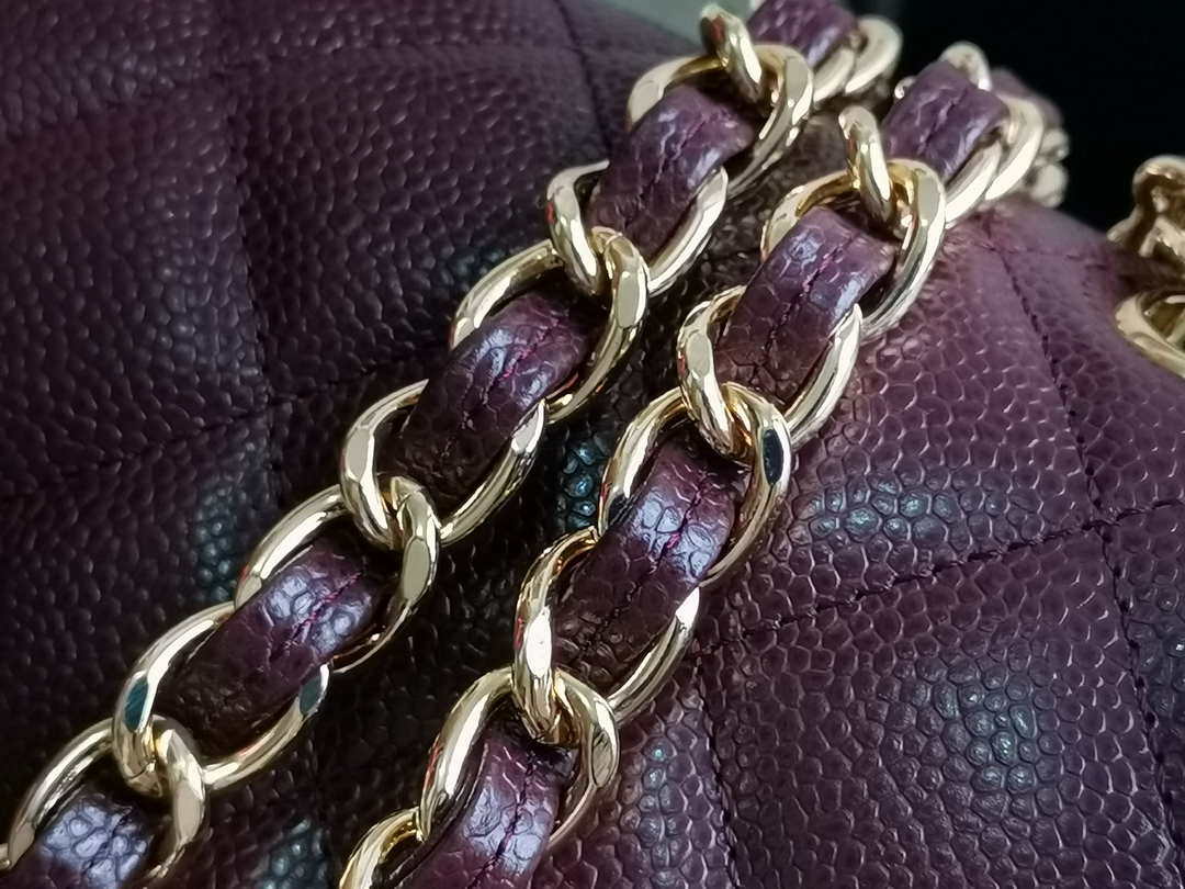 Chanel A58600 Large Classic Handbag Grained shiny Calfskin Wine Red Gold
