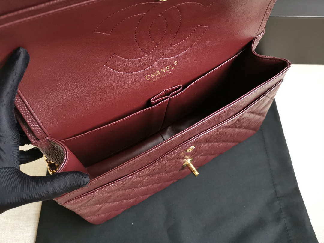 Chanel A58600 Large Classic Handbag Grained shiny Calfskin Wine Red Gold - Default Title - View 9