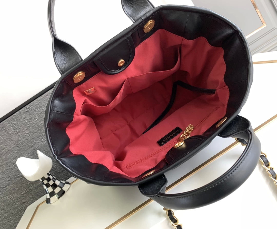 Chanel A66941 23B Small SShopping Bag Black Calfskin