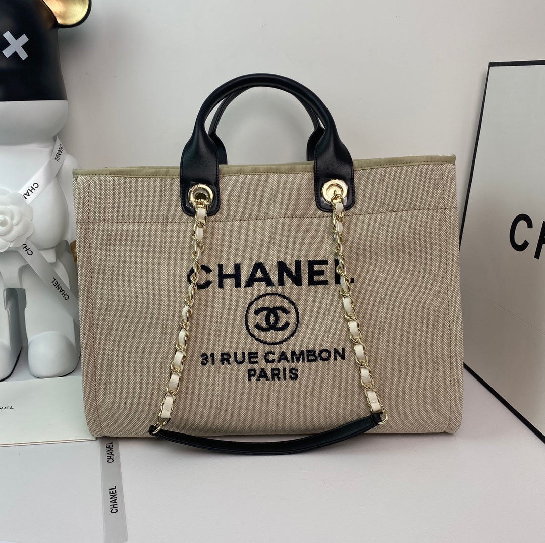 Chanel A66941 Large Shopping Bag A93786 Clothing beige with black - Default Title - View 1