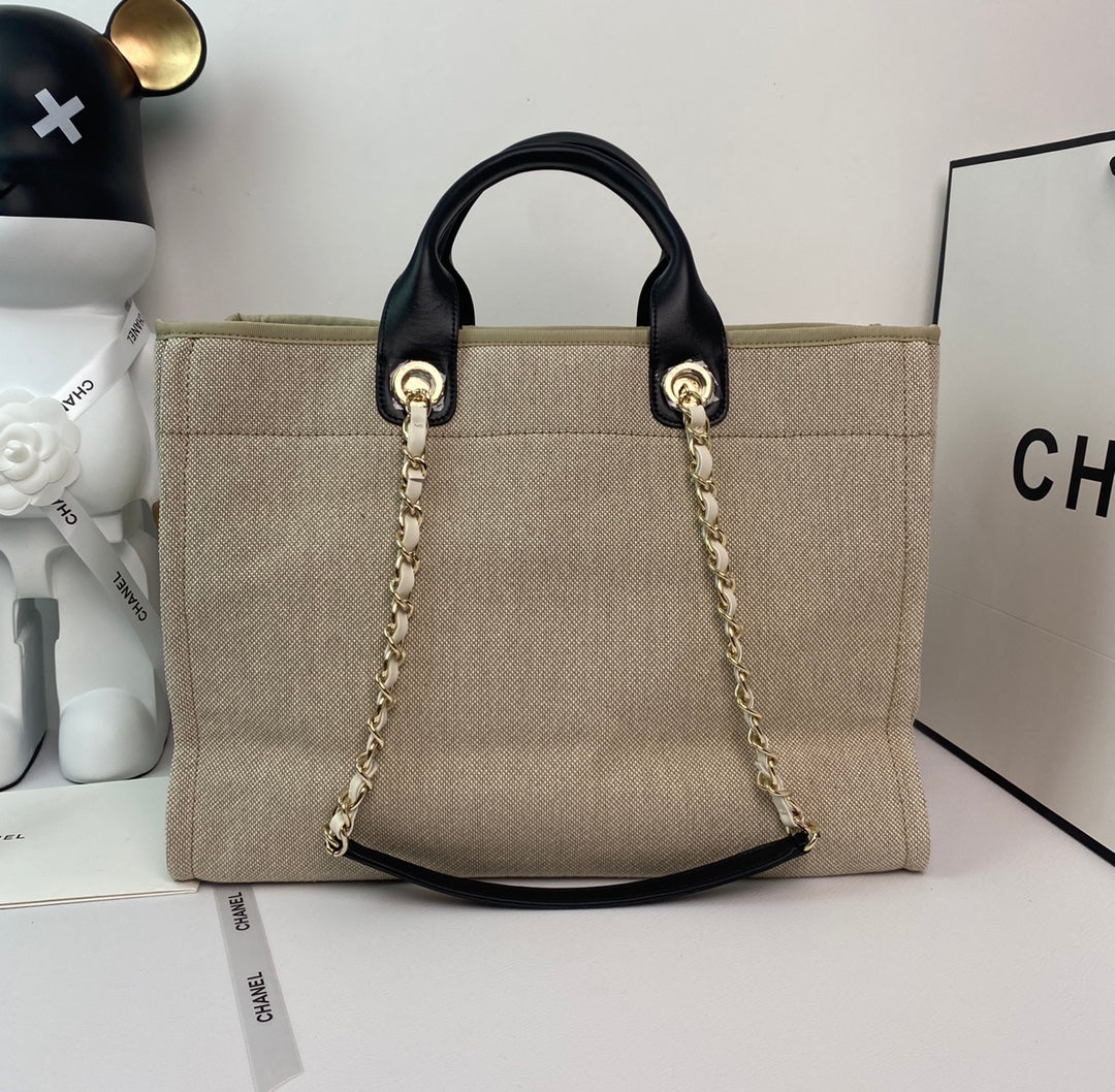 Chanel A66941 Large Shopping Bag A93786 Clothing beige with black - Default Title - View 2