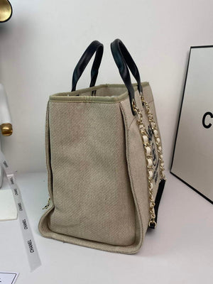 Chanel A66941 Large Shopping Bag A93786 Clothing beige with black - Default Title - View 3