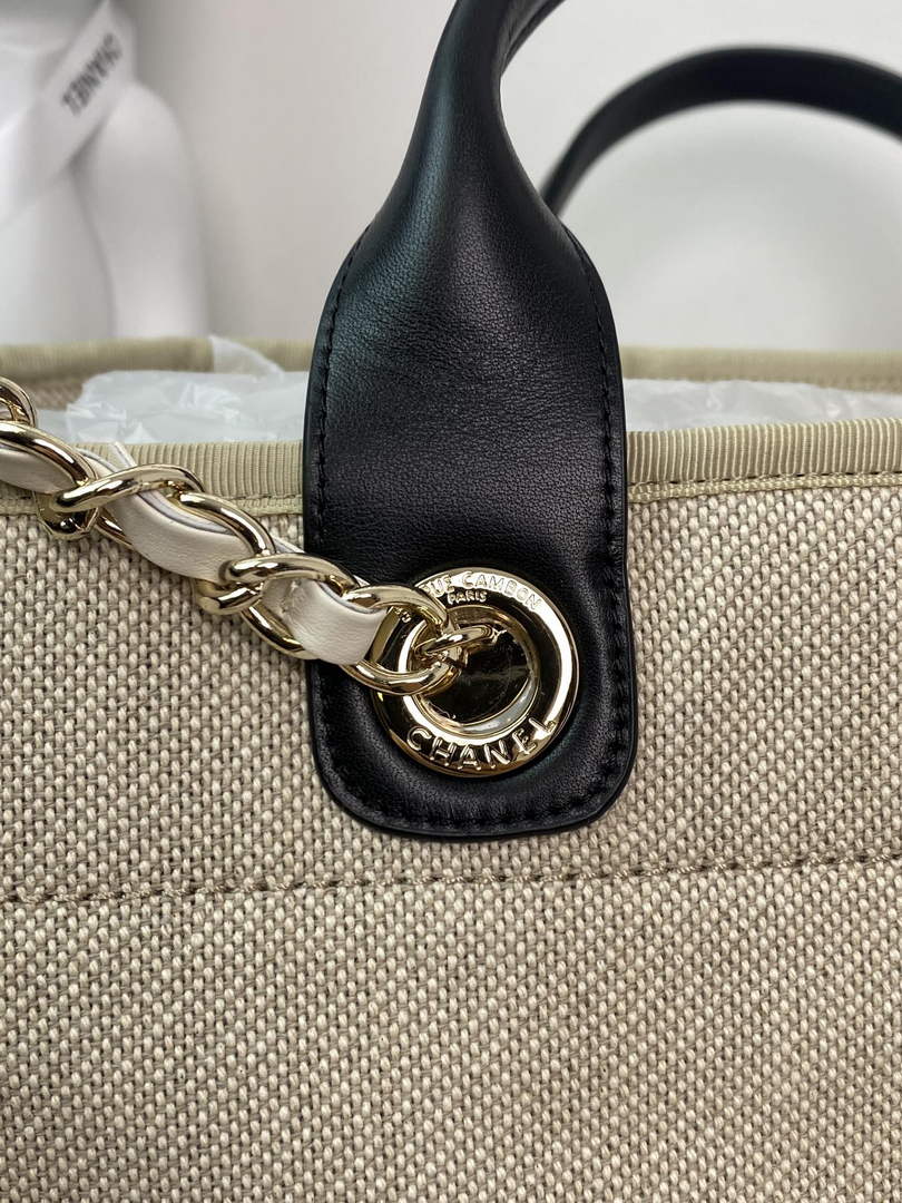 Chanel A66941 Large Shopping Bag A93786 Clothing beige with black - Default Title - View 4