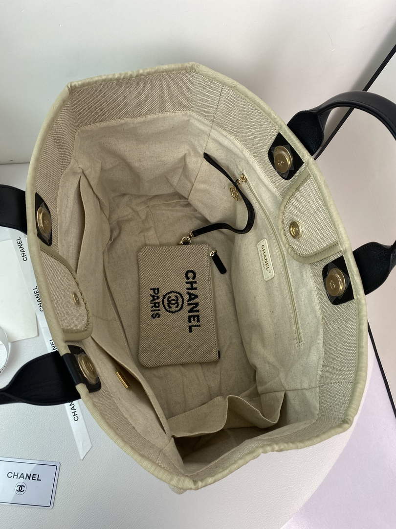 Chanel A66941 Large Shopping Bag A93786 Clothing beige with black - Default Title - View 6