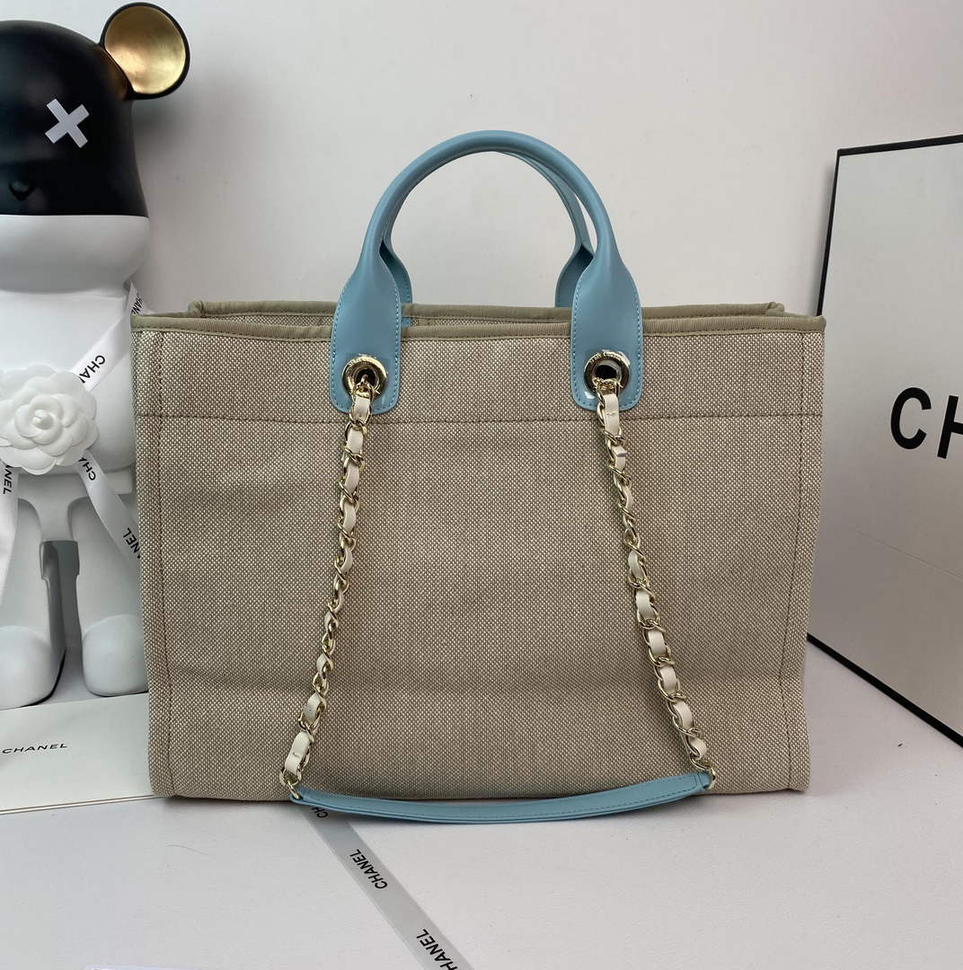 Chanel A66941 Large Shopping Bag A93786 Clothing beige with blue - Default Title - View 2