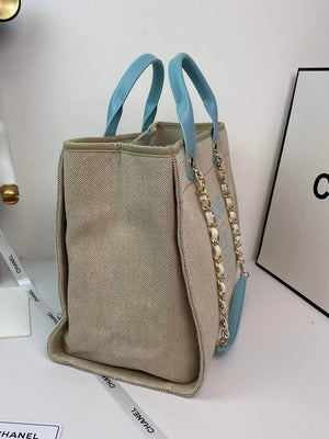 Chanel A66941 Large Shopping Bag A93786 Clothing beige with blue - Default Title - View 3