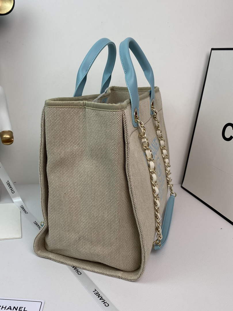 Chanel A66941 Large Shopping Bag A93786 Clothing beige with blue - Default Title - View 3