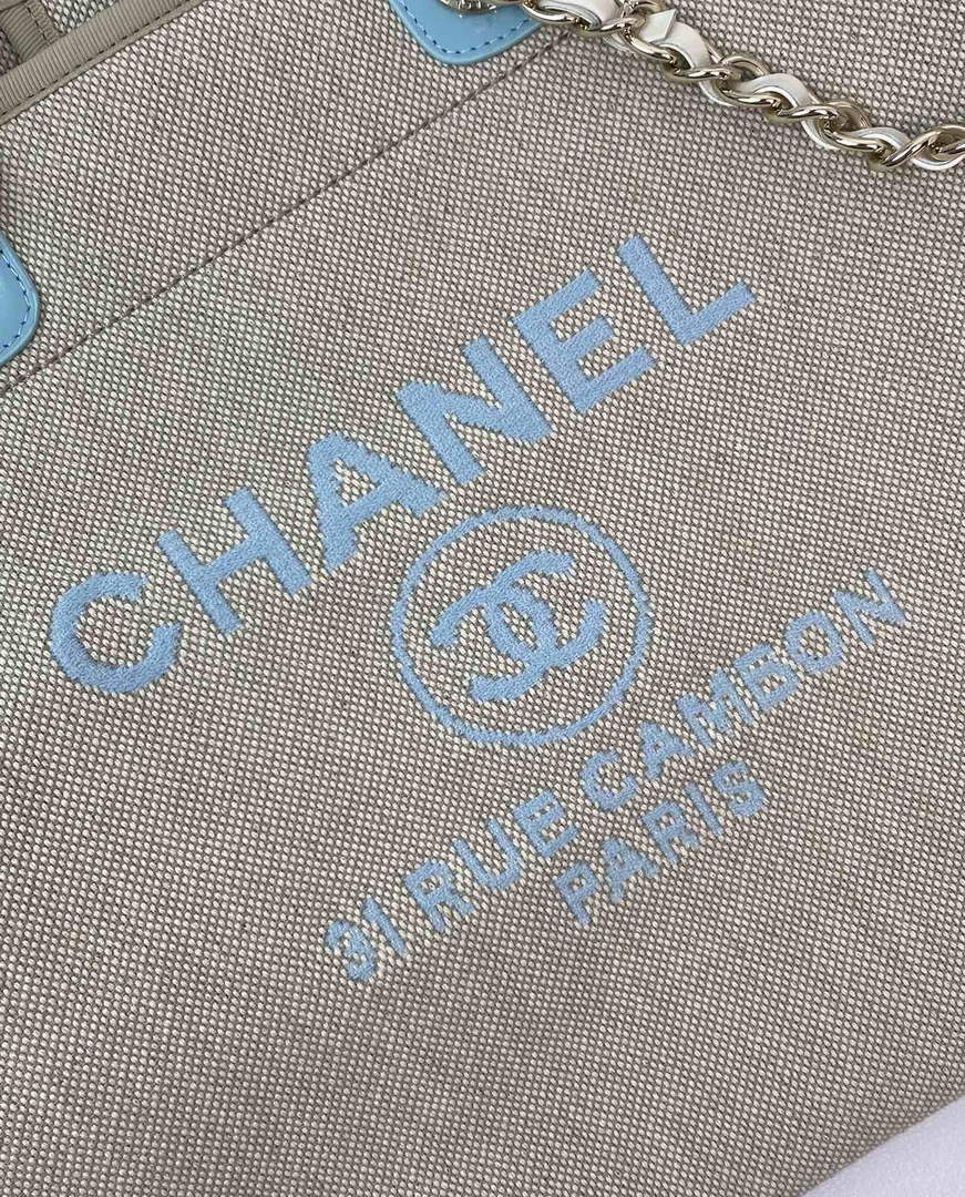Chanel A66941 Large Shopping Bag A93786 Clothing beige with blue - Default Title - View 5