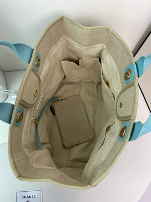 Chanel A66941 Large Shopping Bag A93786 Clothing beige with blue - Default Title - View 7