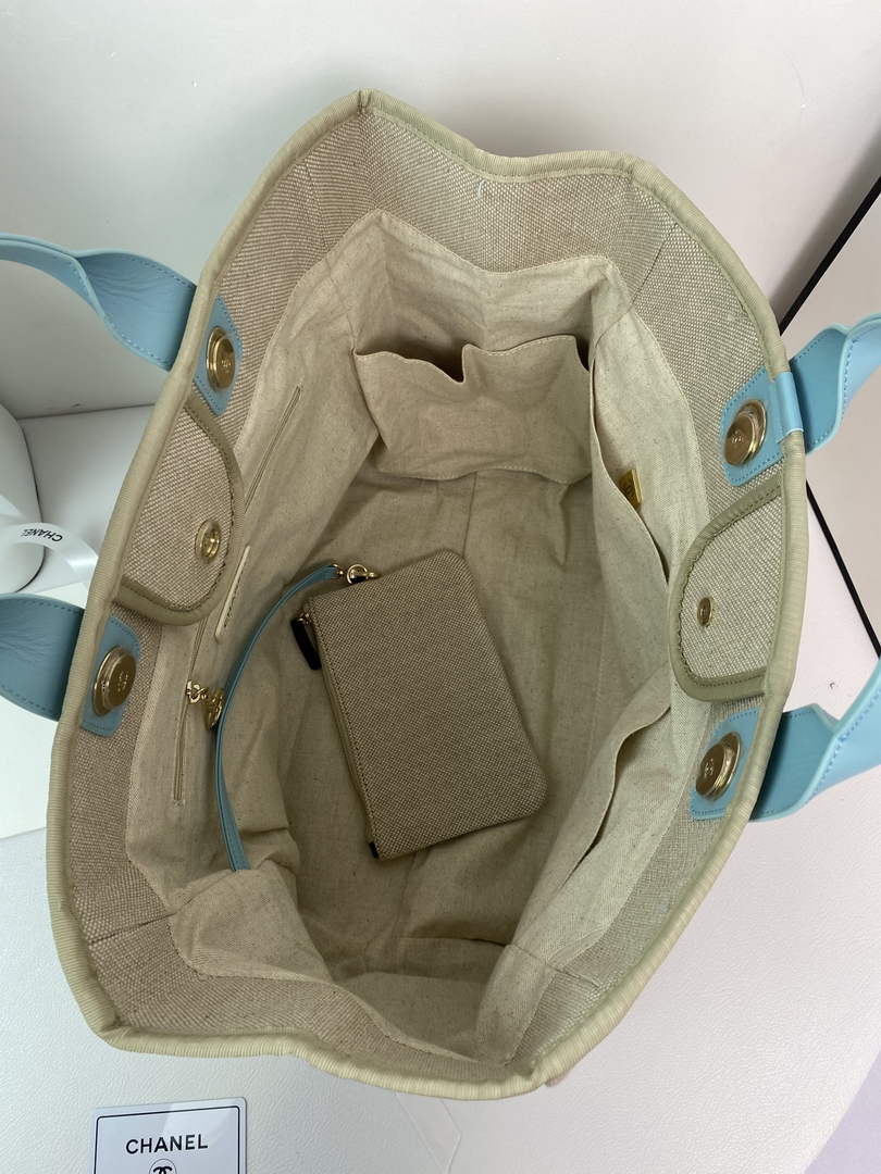 Chanel A66941 Large Shopping Bag A93786 Clothing beige with blue - Default Title - View 7
