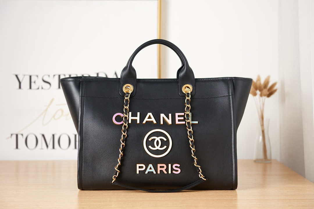 Chanel A66941 Large Shopping Bag Calfskin Black - Default Title - View 1