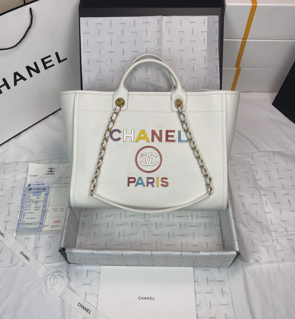 Chanel A66941 Large Shopping Tote Bag Calfskin White