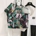 Chanel A66941 Large Tote Printed Velvet Wooden Pearls & Gold-Tone Metal Green & Multicolour - Default Title - View 1