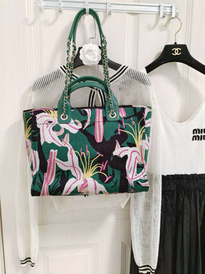 Chanel A66941 Medium Tote Printed Velvet Wooden Pearls & Gold-Tone Metal Green& Multicolour - Default Title - View 8