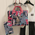 Chanel A66941 Medium Tote Printed Velvet Wooden Pearls & Gold-Tone Metal Red & Multicolour - Default Title - View 1