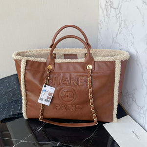 Chanel A66941 Large TOTE Shearling Lambskin & Gold-Tone Metal Brown & Beige - Default Title - View 1