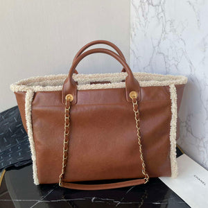 Chanel A66941 Large TOTE Shearling Lambskin & Gold-Tone Metal Brown & Beige - Default Title - View 3