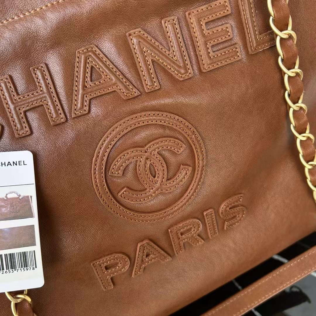 Chanel A66941 Large TOTE Shearling Lambskin & Gold-Tone Metal Brown & Beige