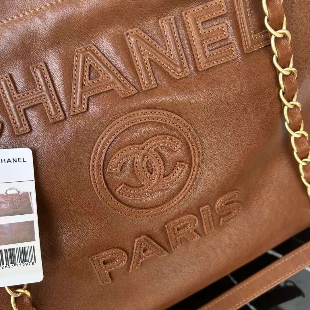 Chanel A66941 Large TOTE Shearling Lambskin & Gold-Tone Metal Brown & Beige - Default Title - View 6