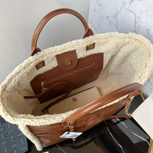 Chanel A66941 Large TOTE Shearling Lambskin & Gold-Tone Metal Brown & Beige - Default Title - View 7