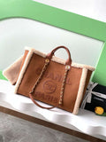 Chanel A66941 Large TOTE Shearling Suede & Gold-Tone Metal Brown