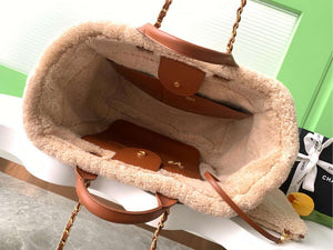 Chanel A66941 Large TOTE Shearling Suede & Gold-Tone Metal Brown - Default Title - View 8