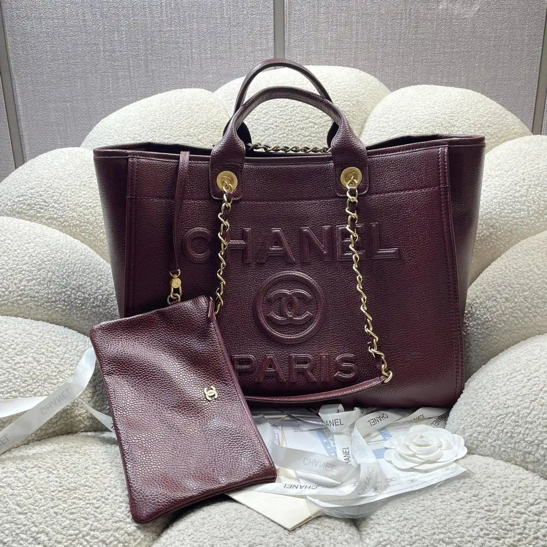 Chanel A66941 Large Tote Shopping Bag Caviar Calfskin Wine red