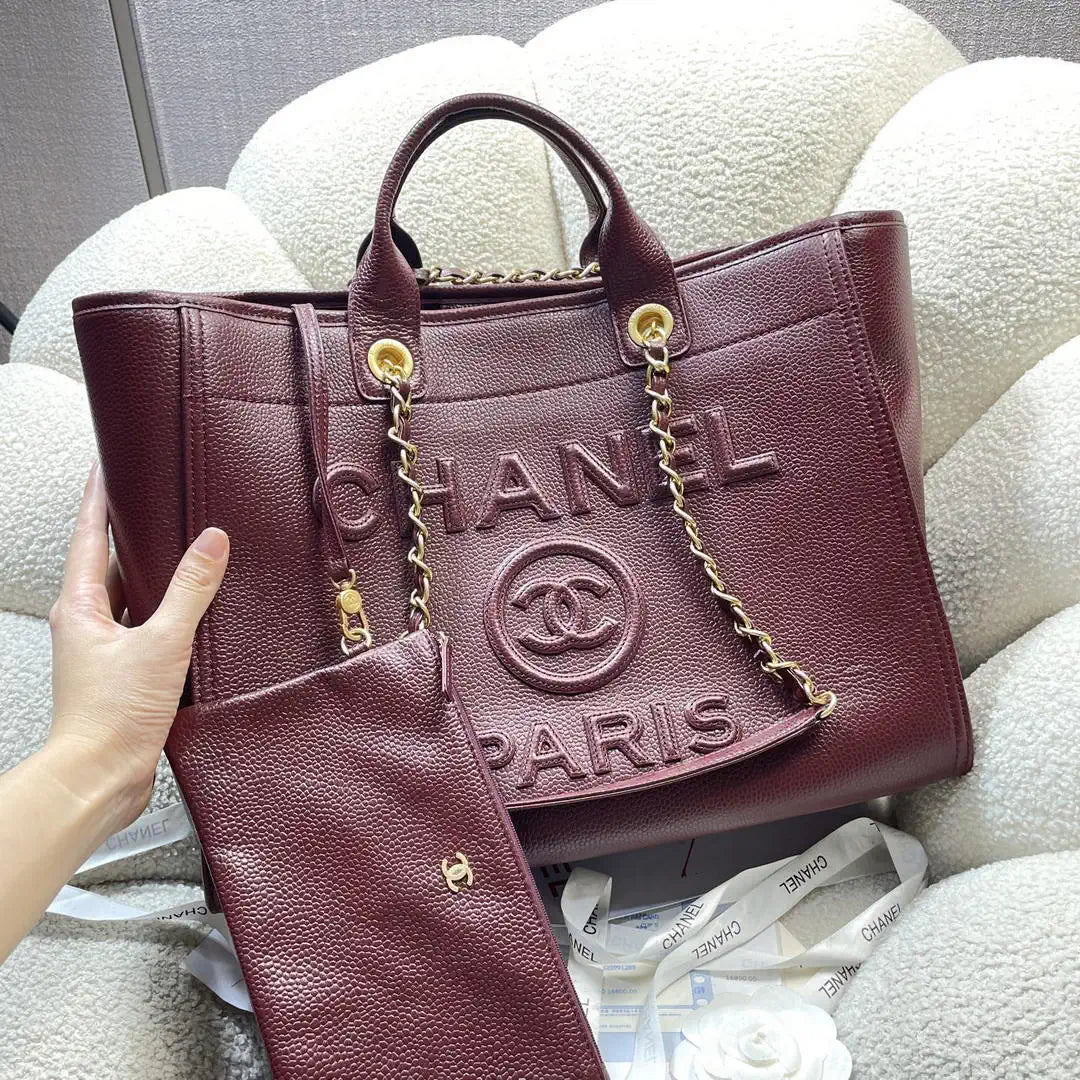 Chanel A66941 Large Tote Shopping Bag Caviar Calfskin Wine red