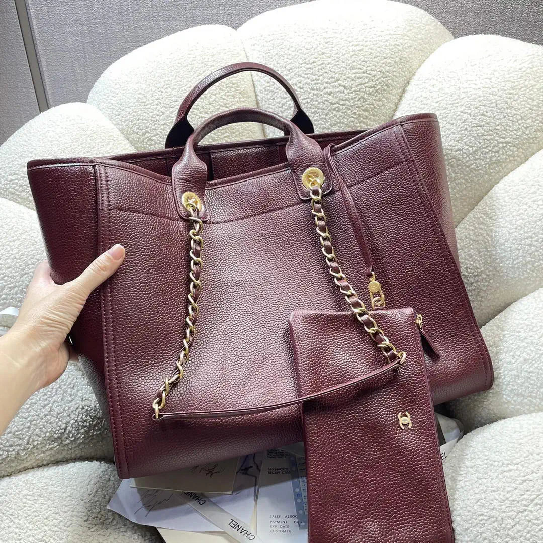 Chanel A66941 Large Tote Shopping Bag Caviar Calfskin Wine red
