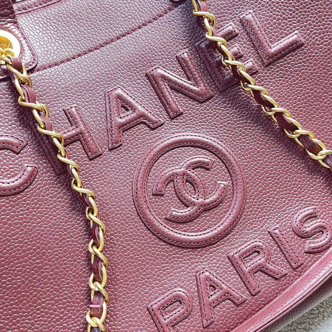 Chanel A66941 Large Tote Shopping Bag Caviar Calfskin Wine red