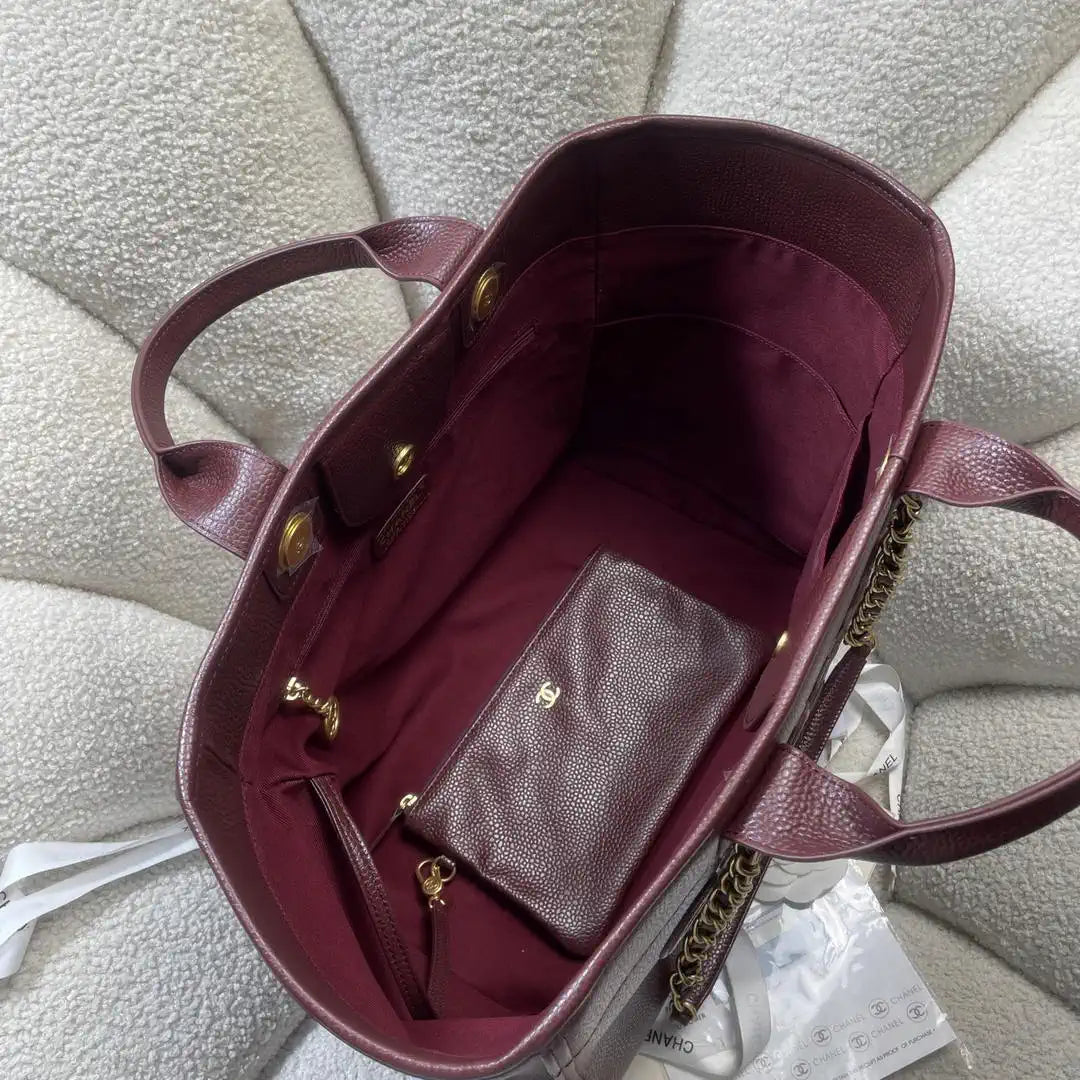 Chanel A66941 Large Tote Shopping Bag Caviar Calfskin Wine red