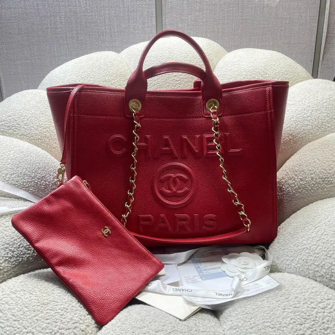 Chanel A66941 Large Tote Shopping Bag Caviar Calfskin Red