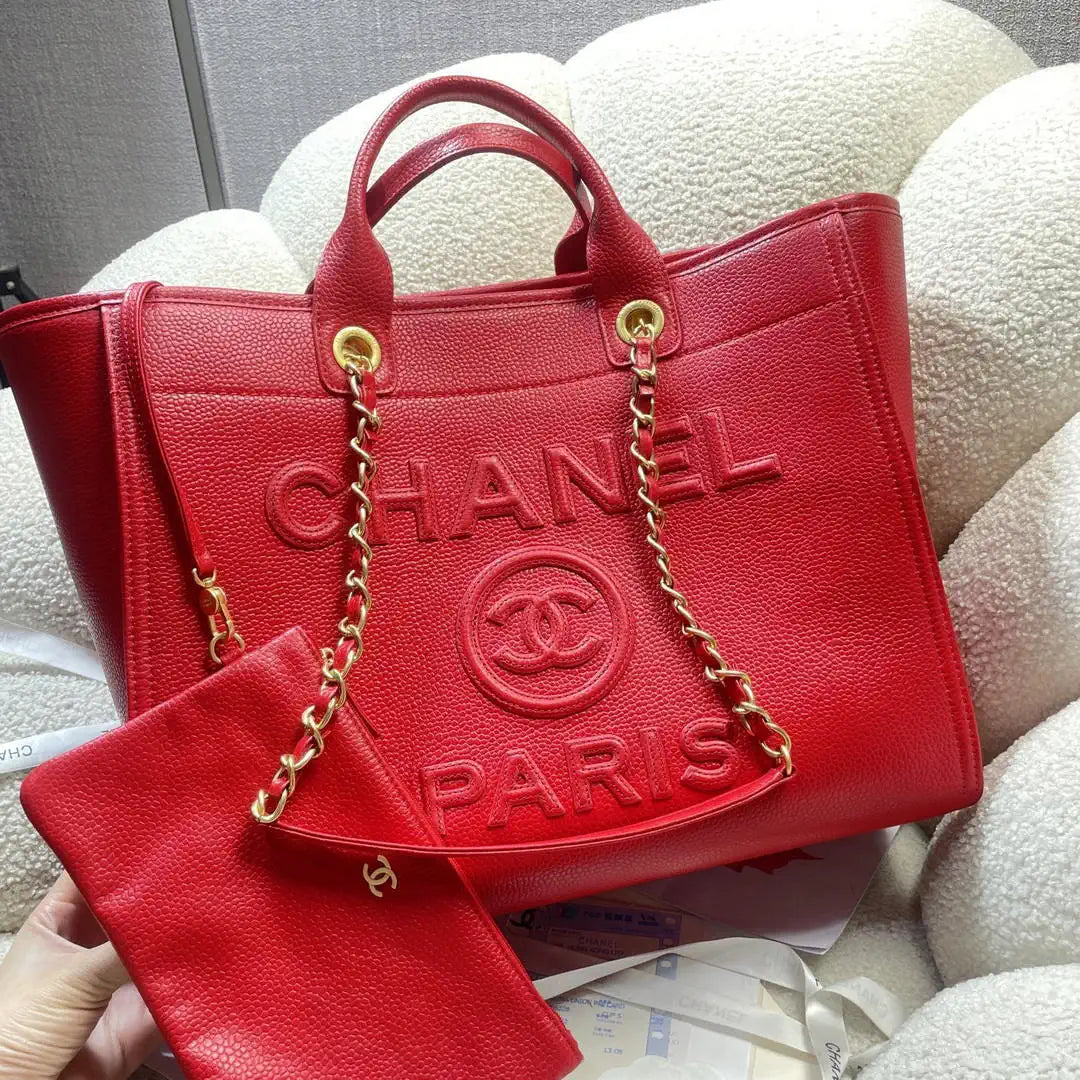 Chanel A66941 Large Tote Shopping Bag Caviar Calfskin Red