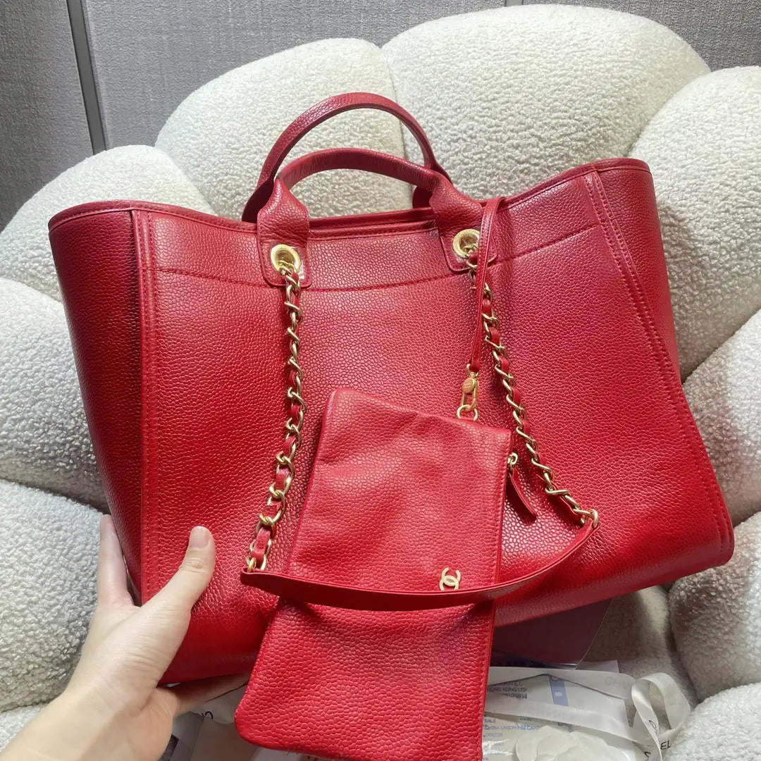 Chanel A66941 Large Tote Shopping Bag Caviar Calfskin Red